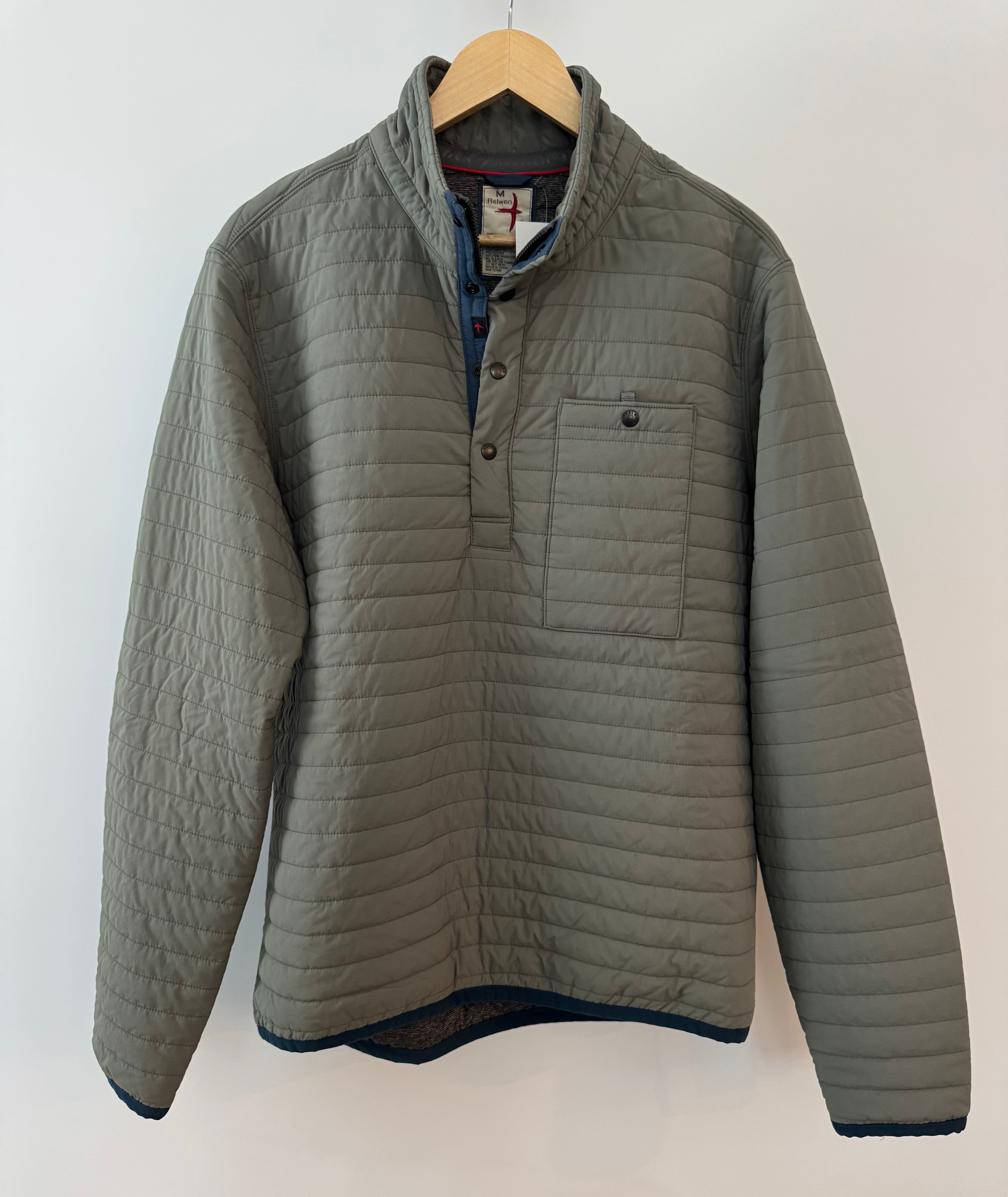 Relwen Windzip Popover Jacket, Olive/Blue Mens Size M