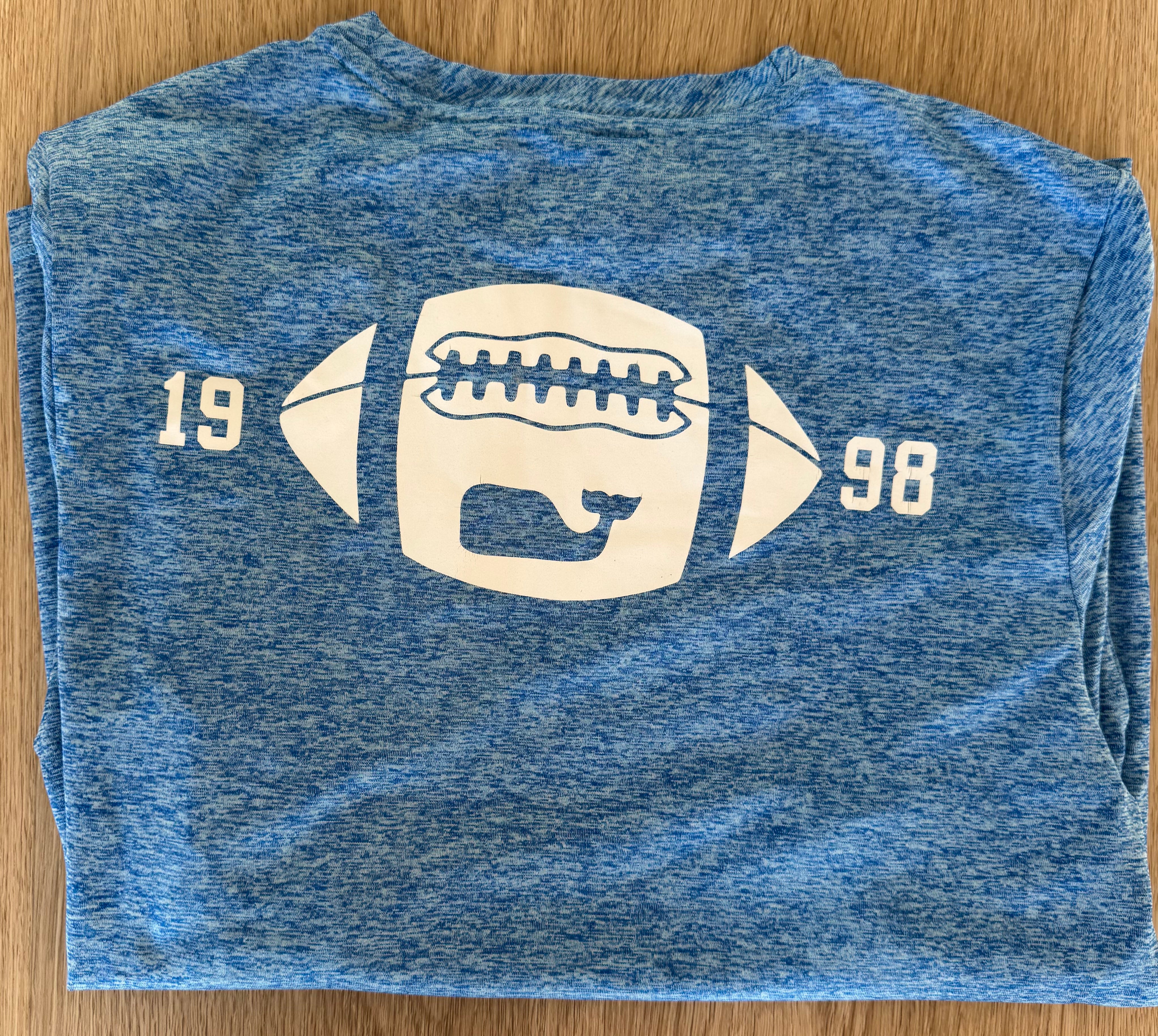 Vineyard Vines Football Performance Tee, Blue Boys Size M (12/14)