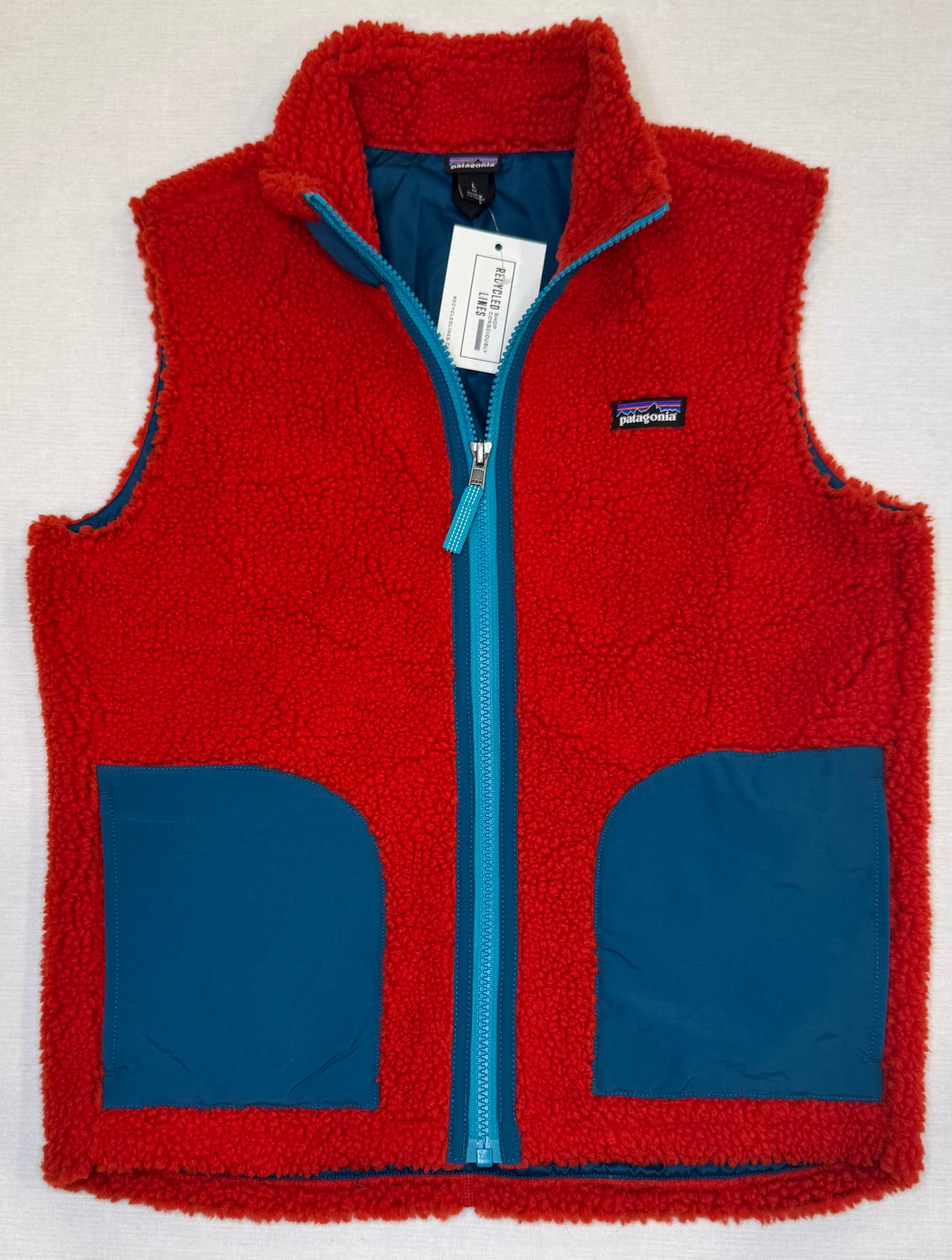 Patagonia Sherpa Vest, Red/Teal Boys Size L (12)