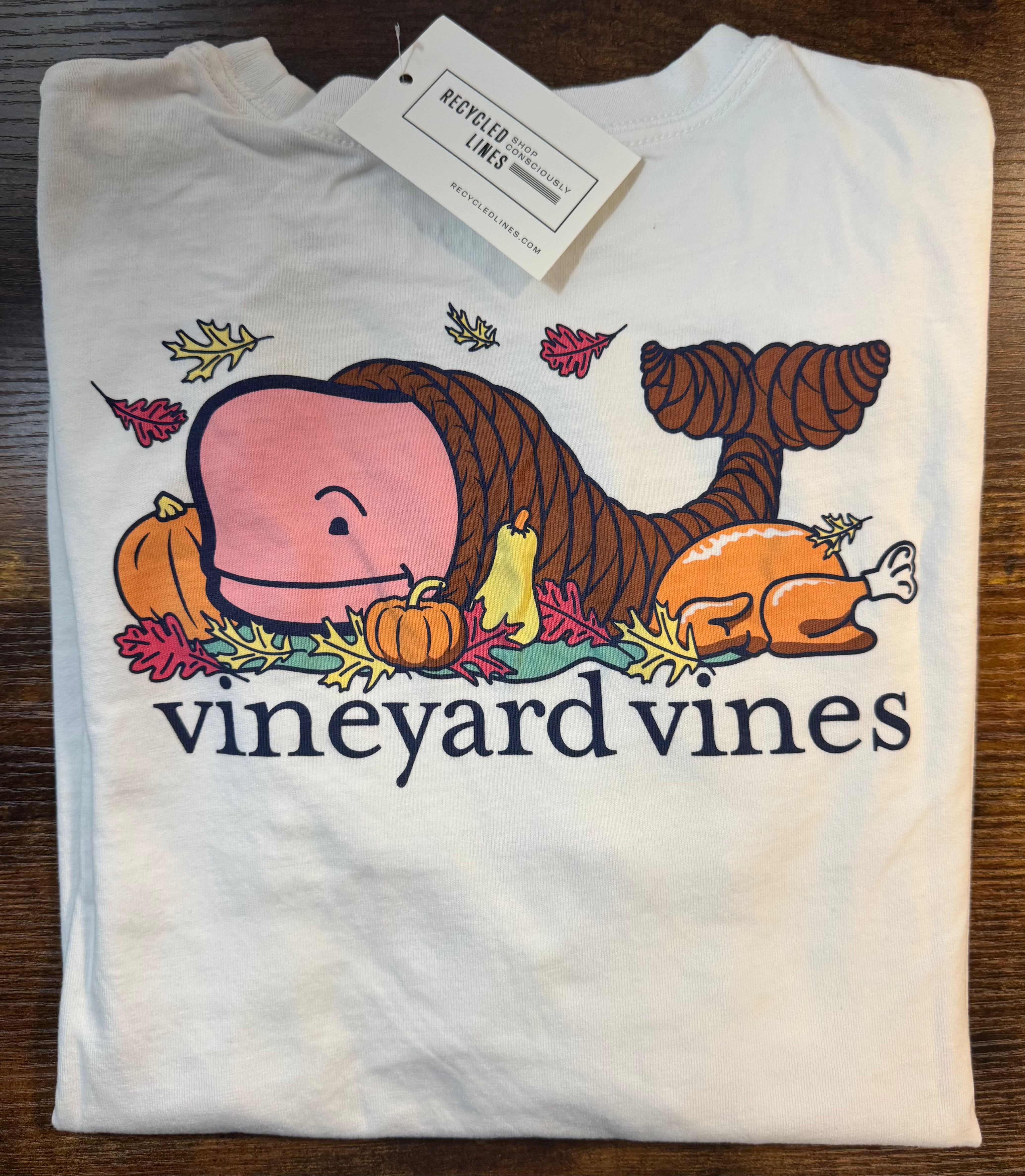 Vineyard Vines Thanksgiving Tee, White Boys Size L (16)