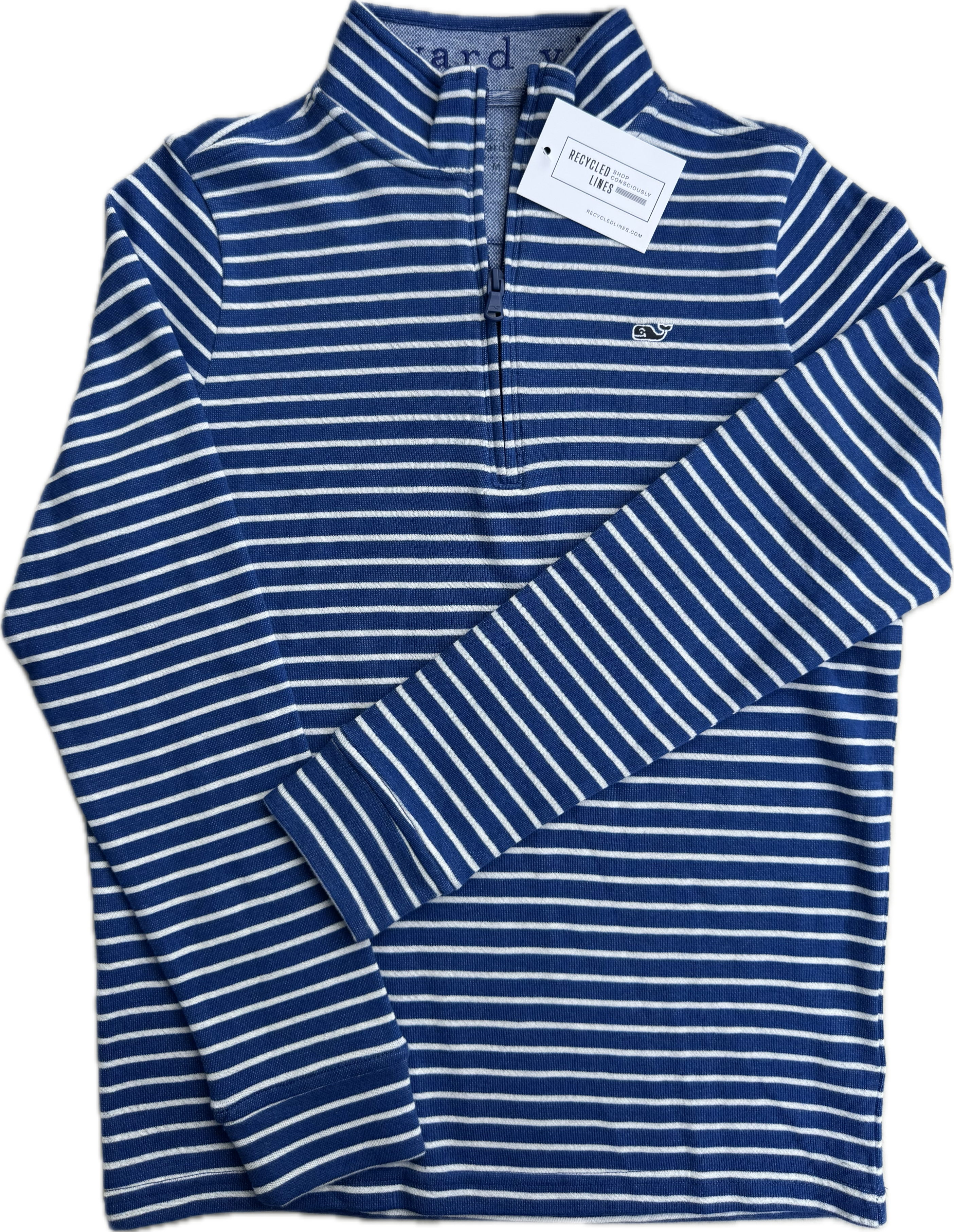 Vineyard Vines Striped 1/4 Zip Pullover, Blue/White Boys Size M (12/14)