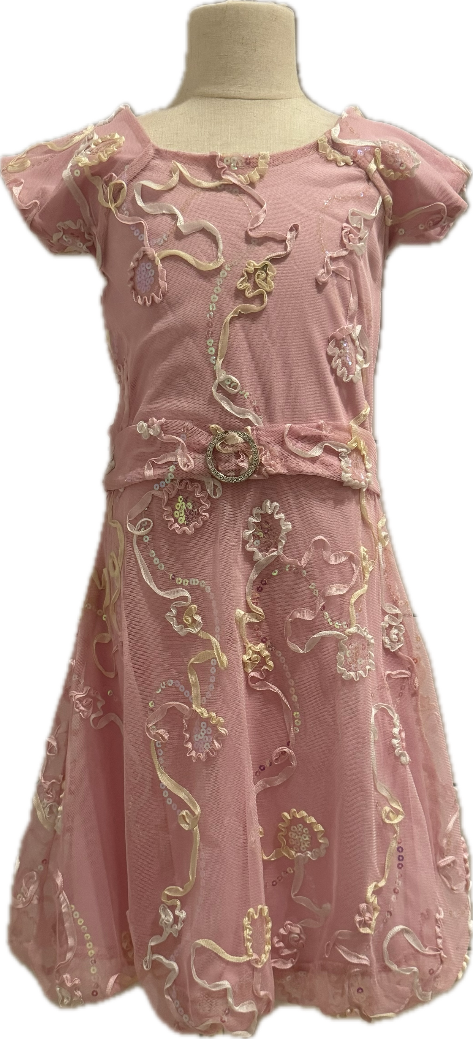 Les Tout Petits Ribbon Sequin Dress, Light Pink Girls Size 10