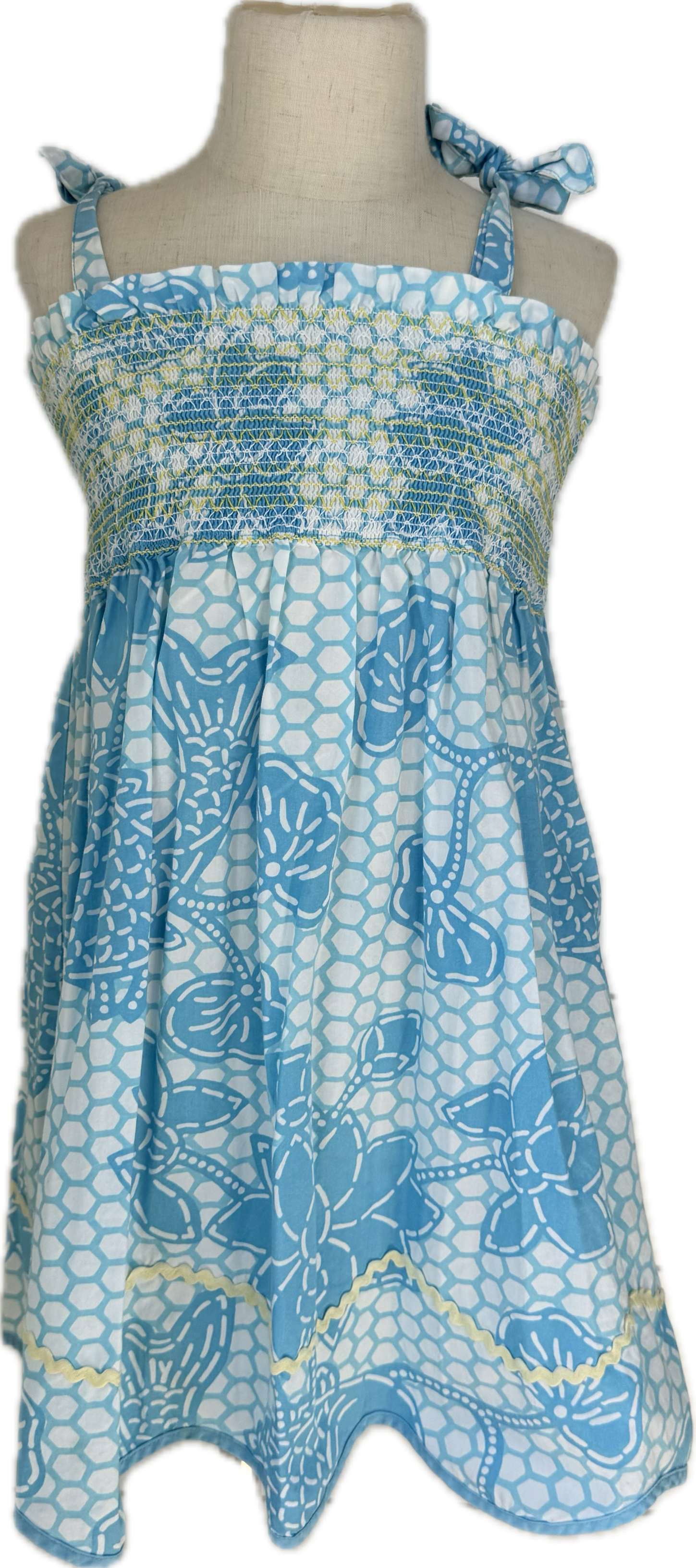 Lilly Pulitzer Smocked Dress, Blue/White Girls Size 5
