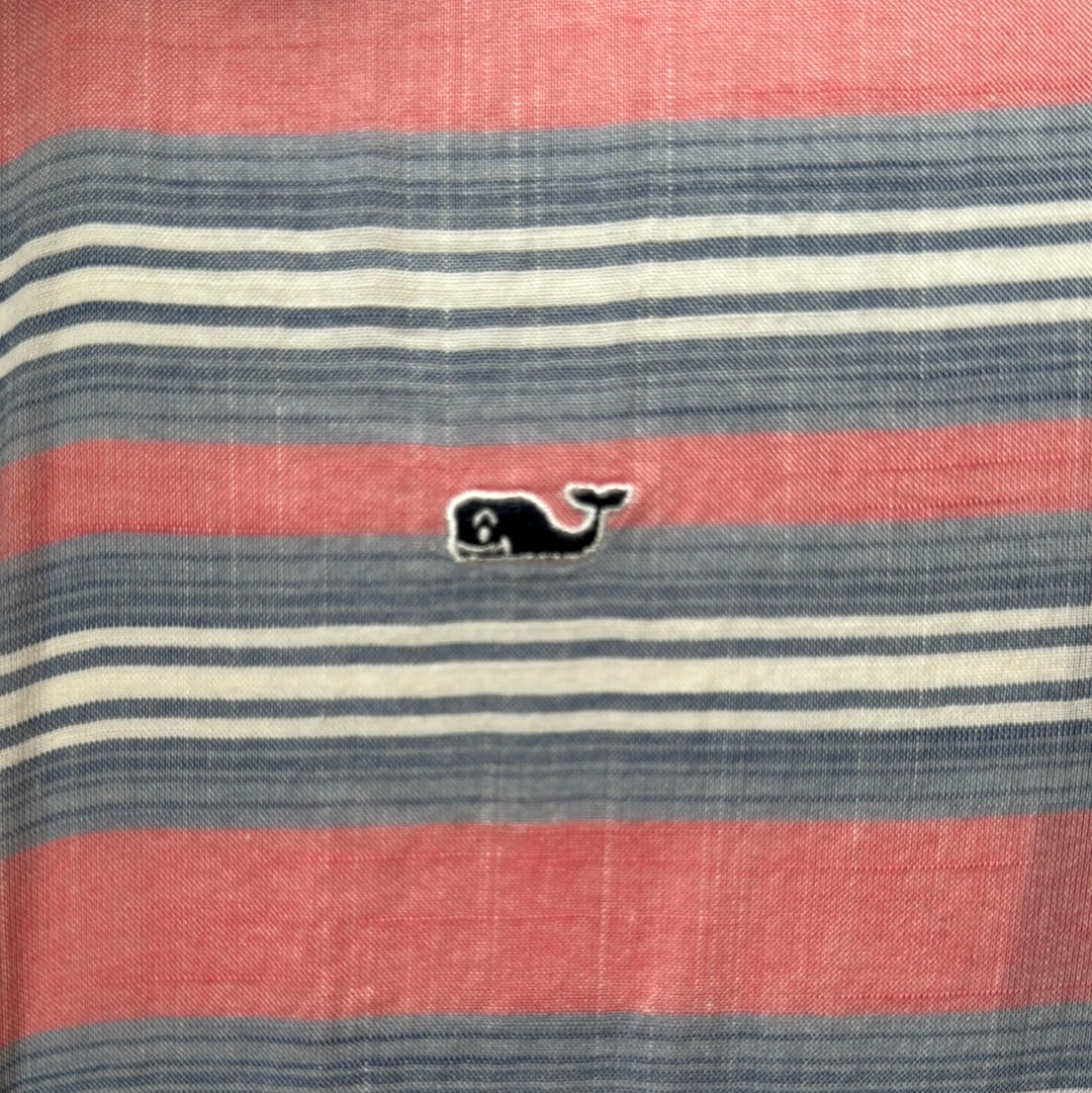 Vineyard Vines Short Sleeve Button Down, Red/Blue Stripe Boys Size M (12/14)