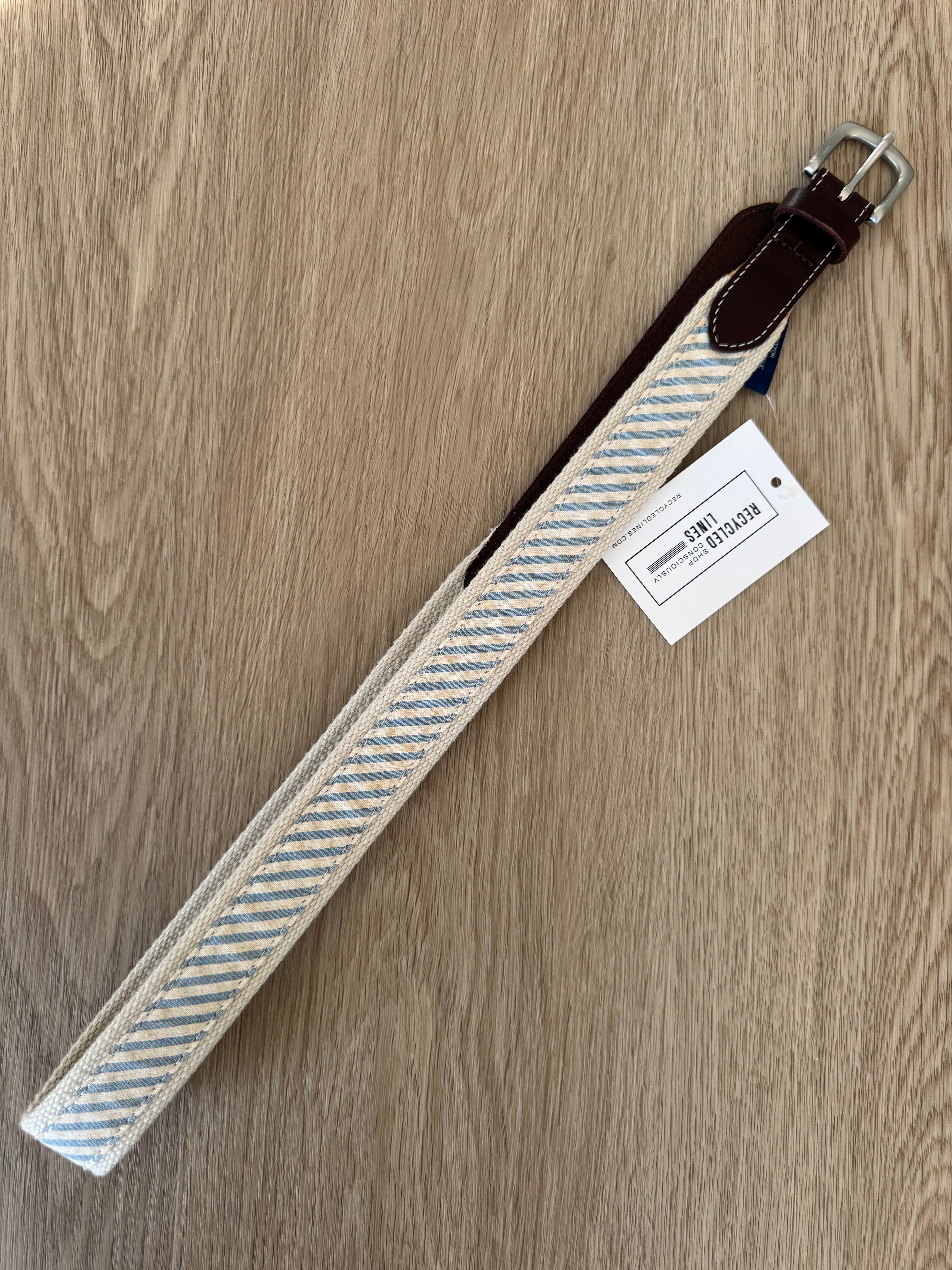 Vineyard Vines Canvas Seersucker Canvas Belt, Blue/White Boys Size 28