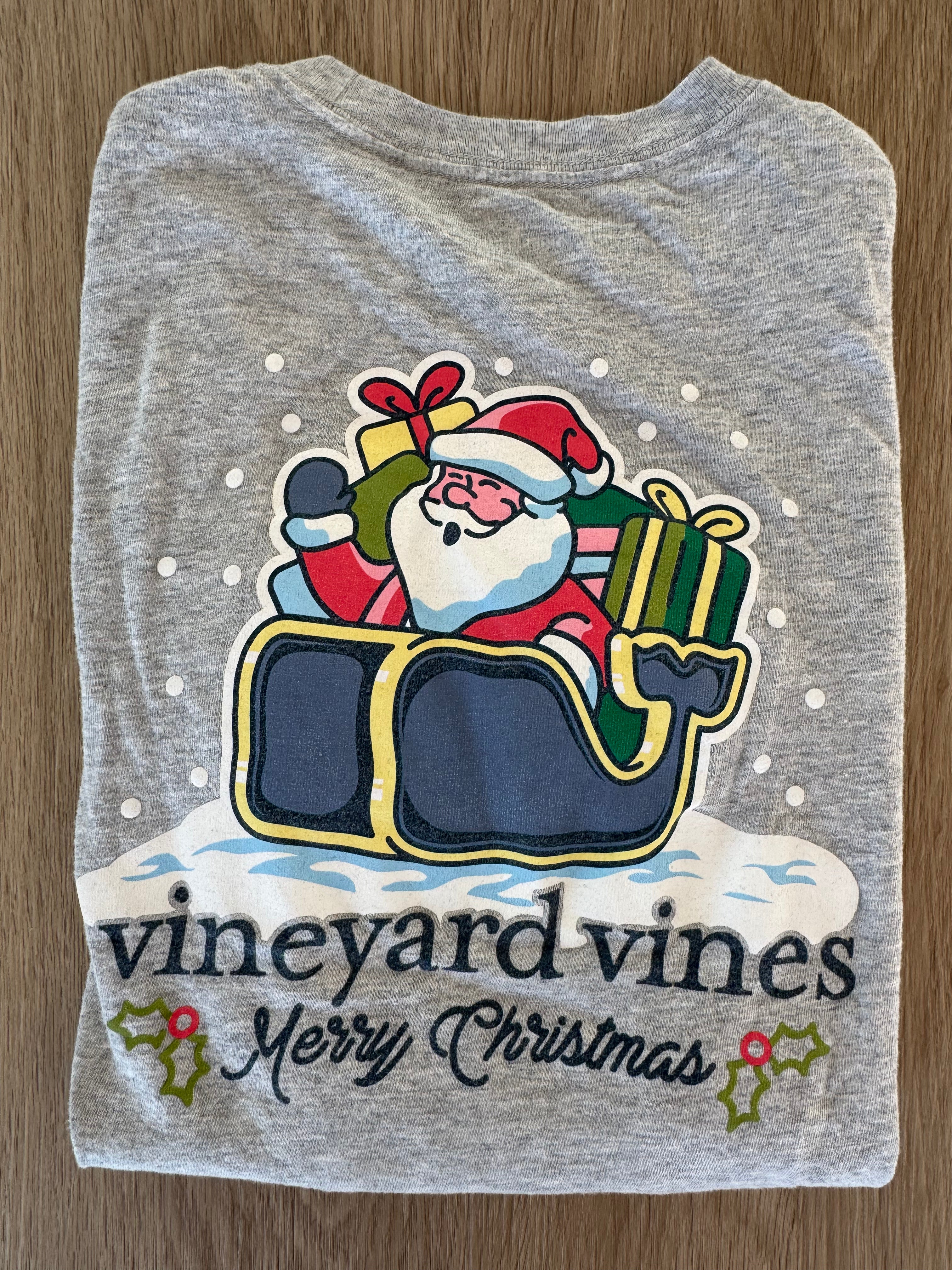 Vineyard Vines Santa Merry Christmas Tee, Gray Boys Size S (8/10)