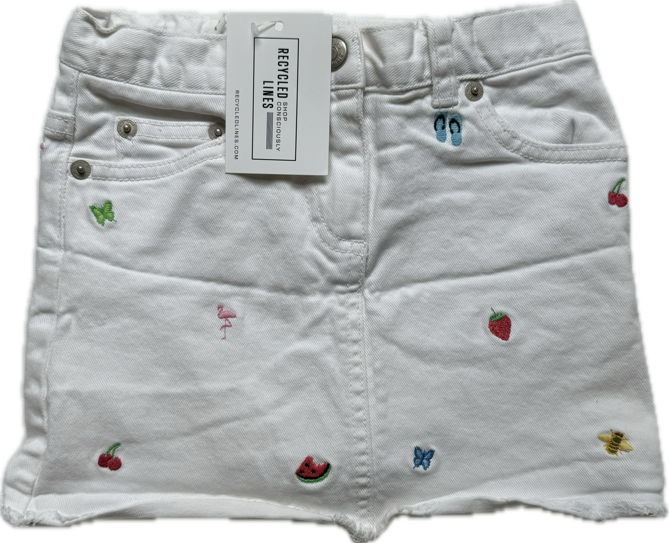 Crewcuts Embroidered Jean Skirt, White Girls Size 5
