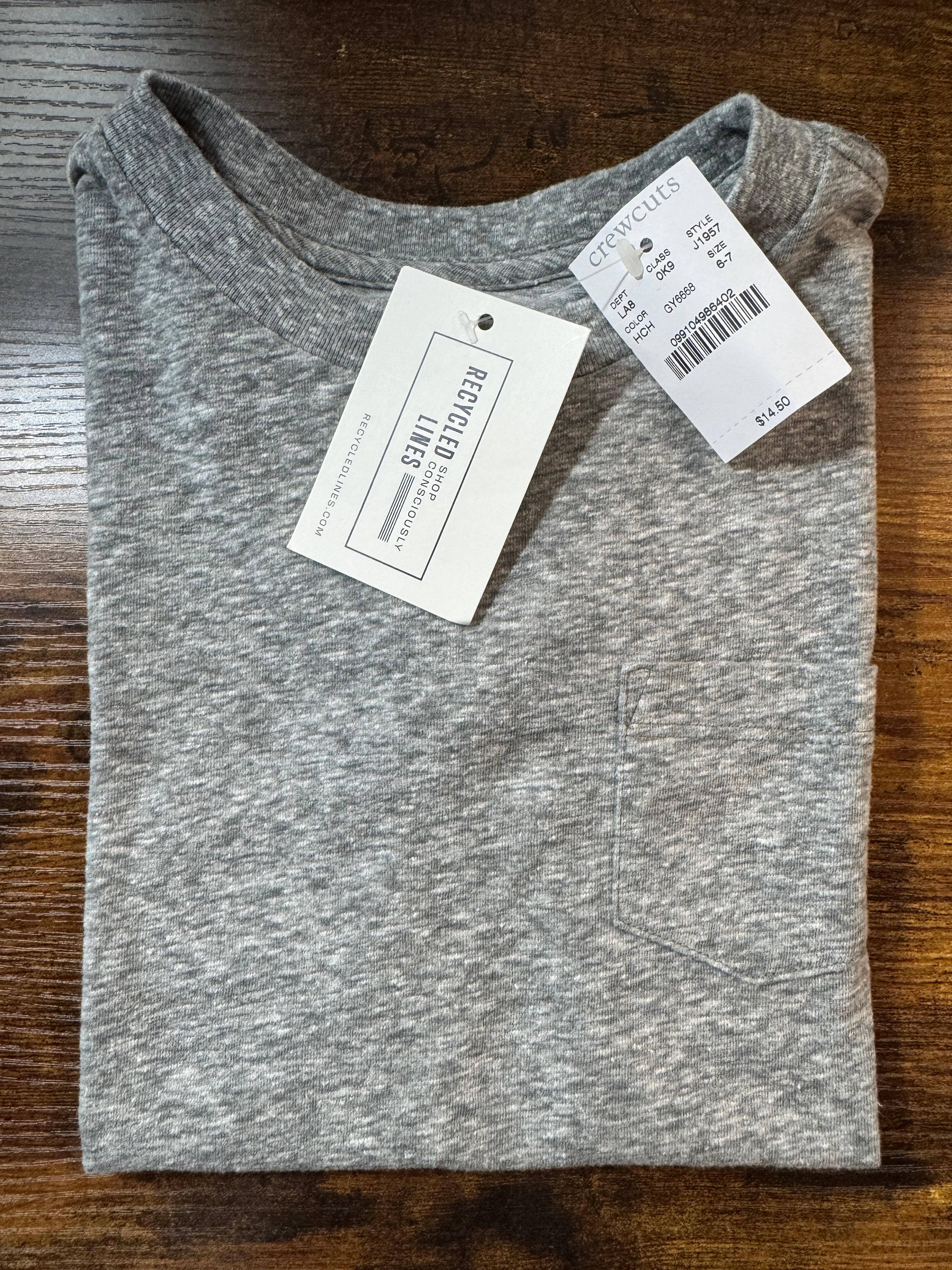 Crewcuts NWT Tee Shirt, Gray Boys Size 6/7