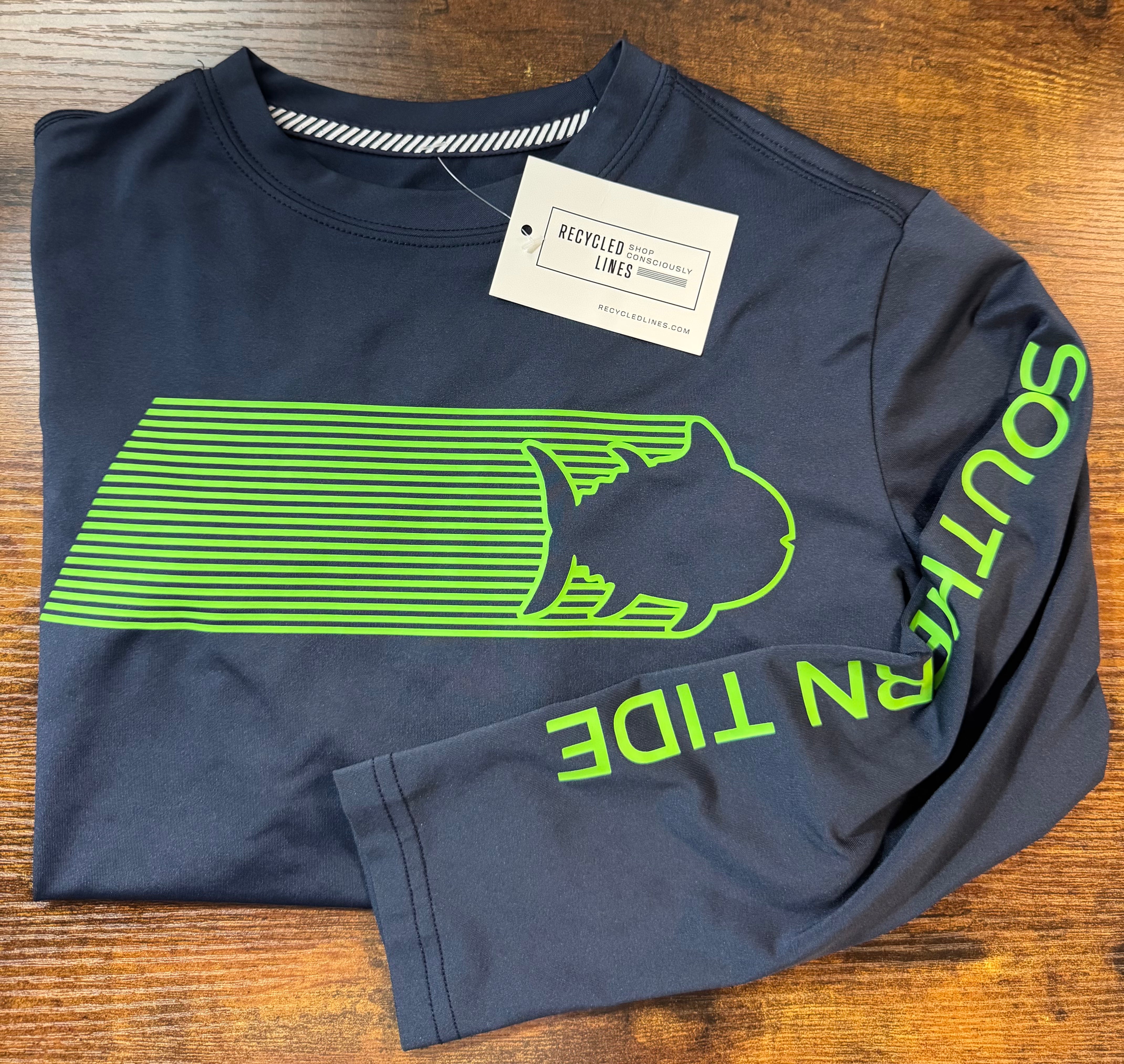 Southern Tide Rash Guard, Navy/Lime Boys Size S (6/7)