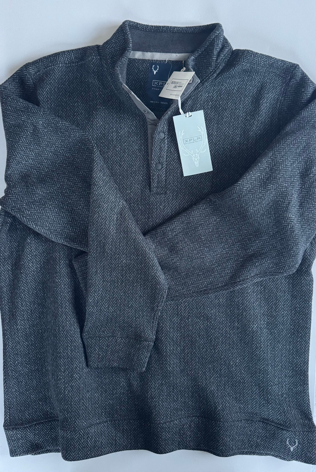Jeremiah XPLR coal heather herringbone fleece snap pullover men's XL