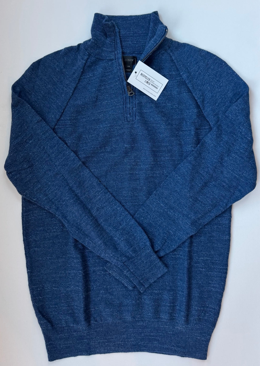 J.Crew blue quarter-zip pullover, men's size XS, front view