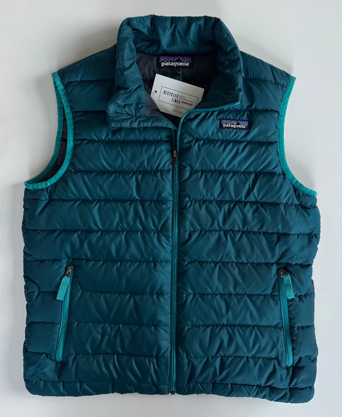 Patagonia teal quilted puffer vest girls size L 12