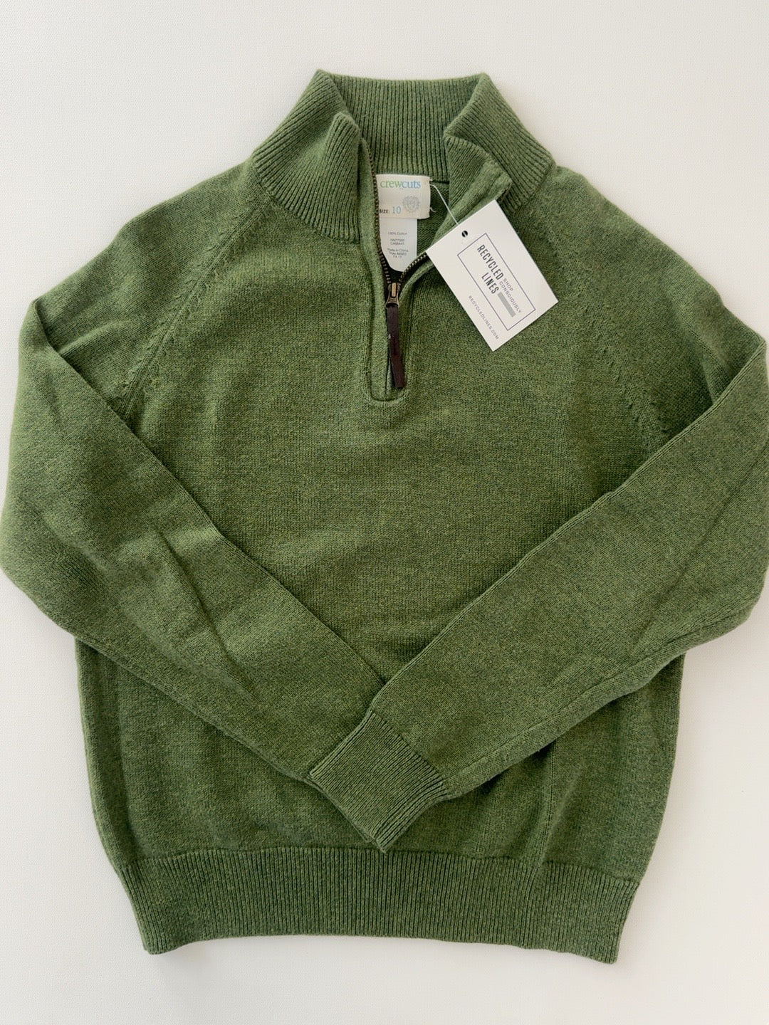 Crewcuts forest green quarter-zip sweater pullover boys size 10