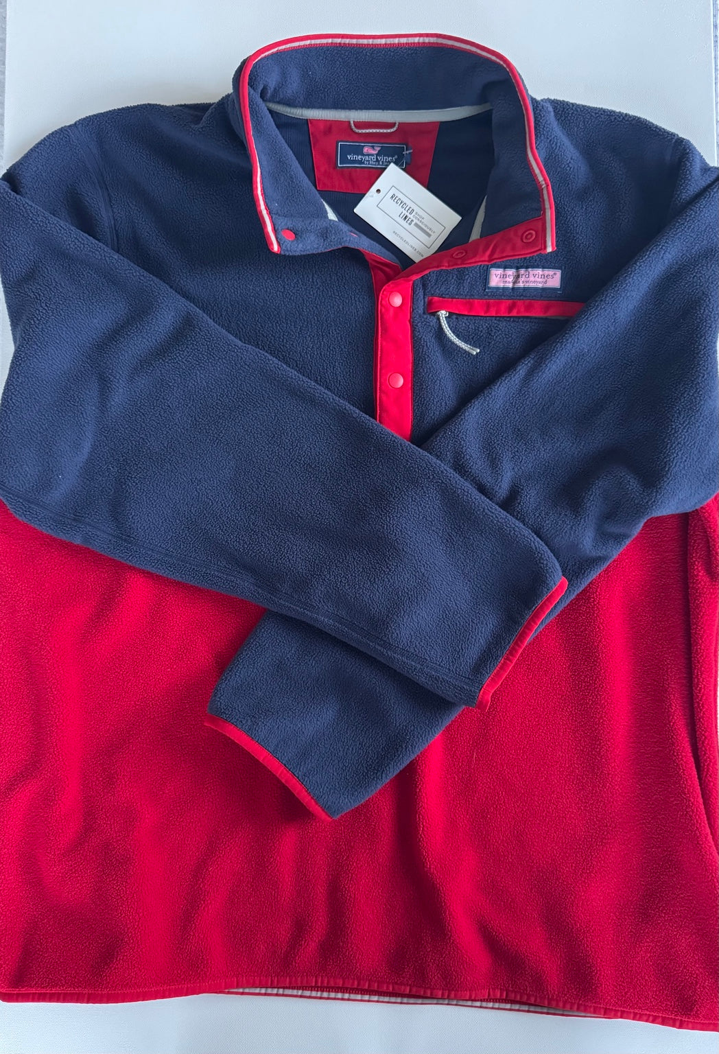 Vineyard Vines red and navy quarter-snap fleece pullover men's XL