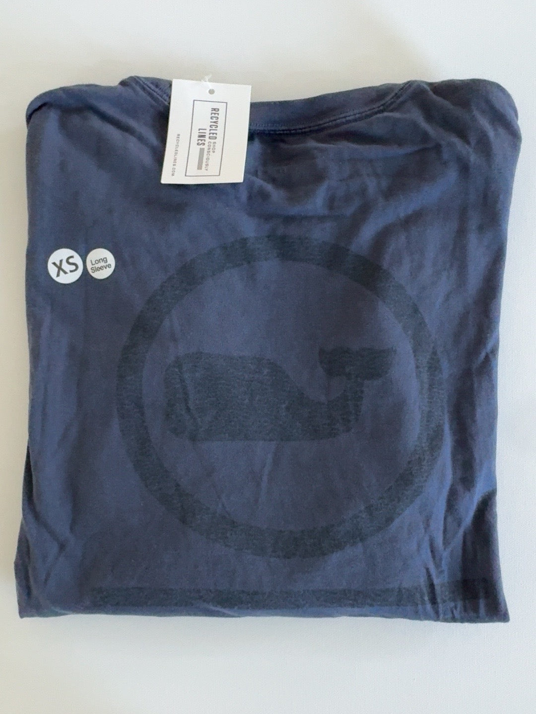 Vineyard Vines navy long sleeve whale circle graphic tee men's XS folded front view