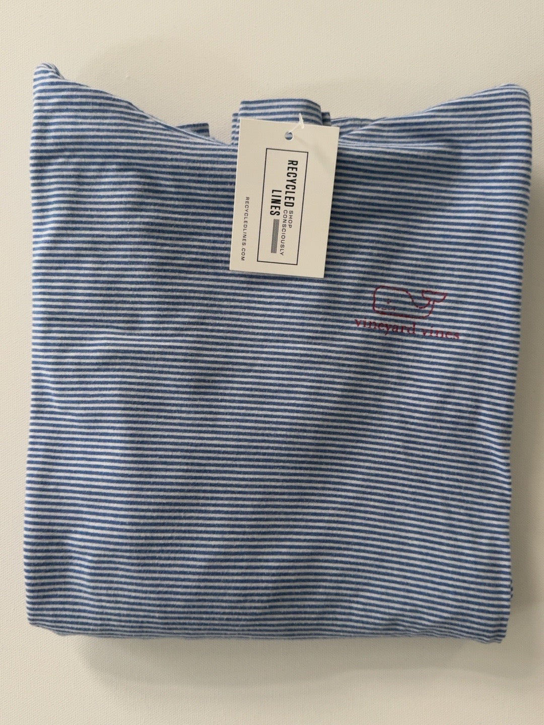 Vineyard Vines blue and white striped hooded tee boys L 16 with embroidered whale logo