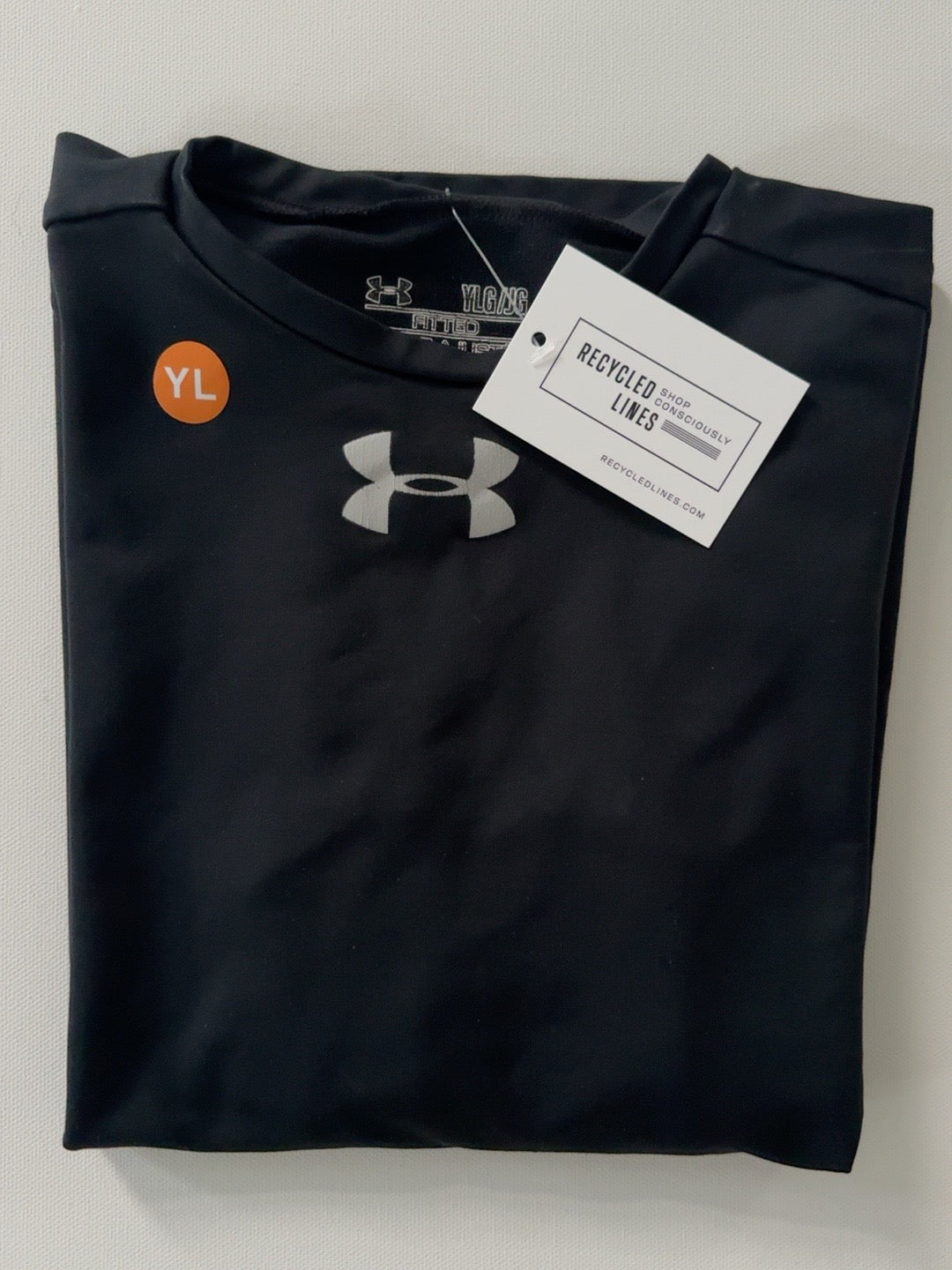 Under Armour black boys size L fitted underlayer shirt with silver logo