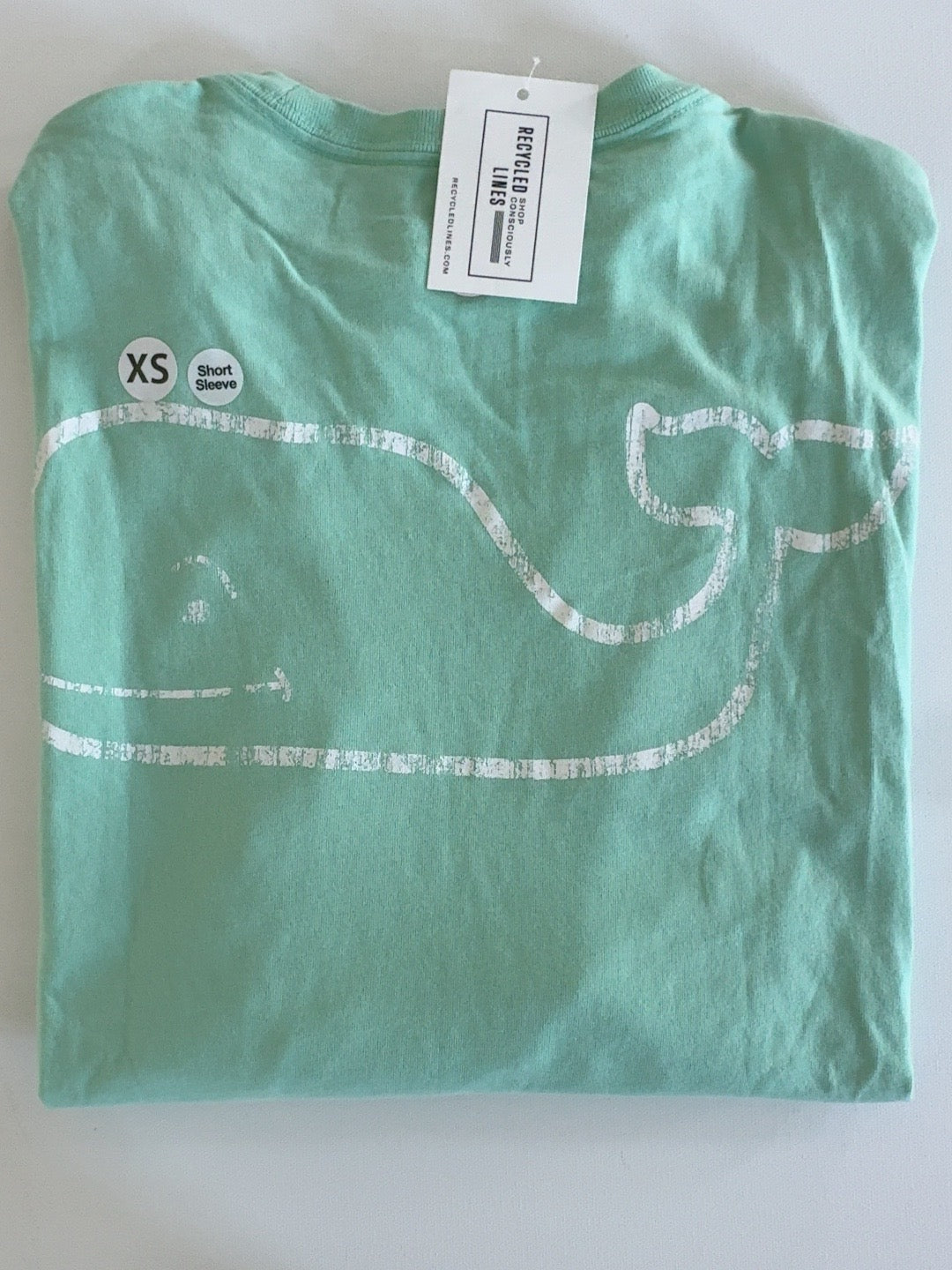 Vineyard Vines mint short sleeve whale graphic tee men's XS folded front view