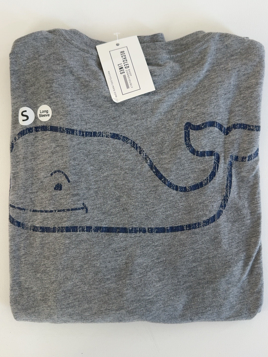 Vineyard Vines gray long sleeve whale logo tee, men's small