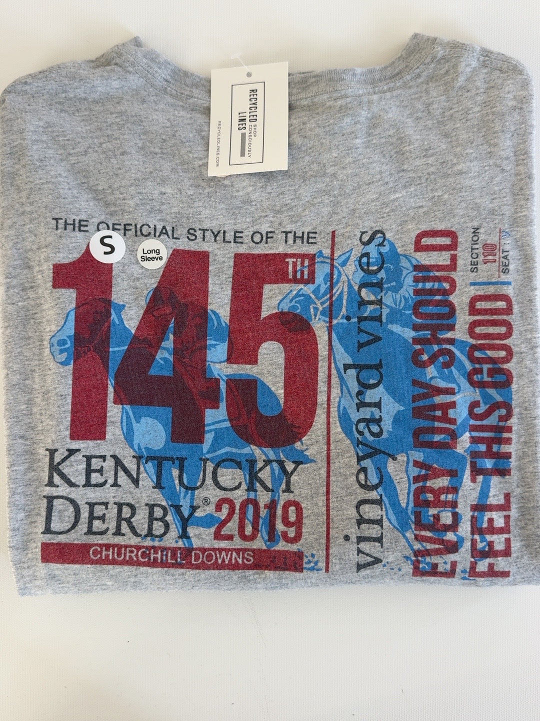 Vineyard Vines 145th Kentucky Derby 2019 gray long sleeve tee, men's small