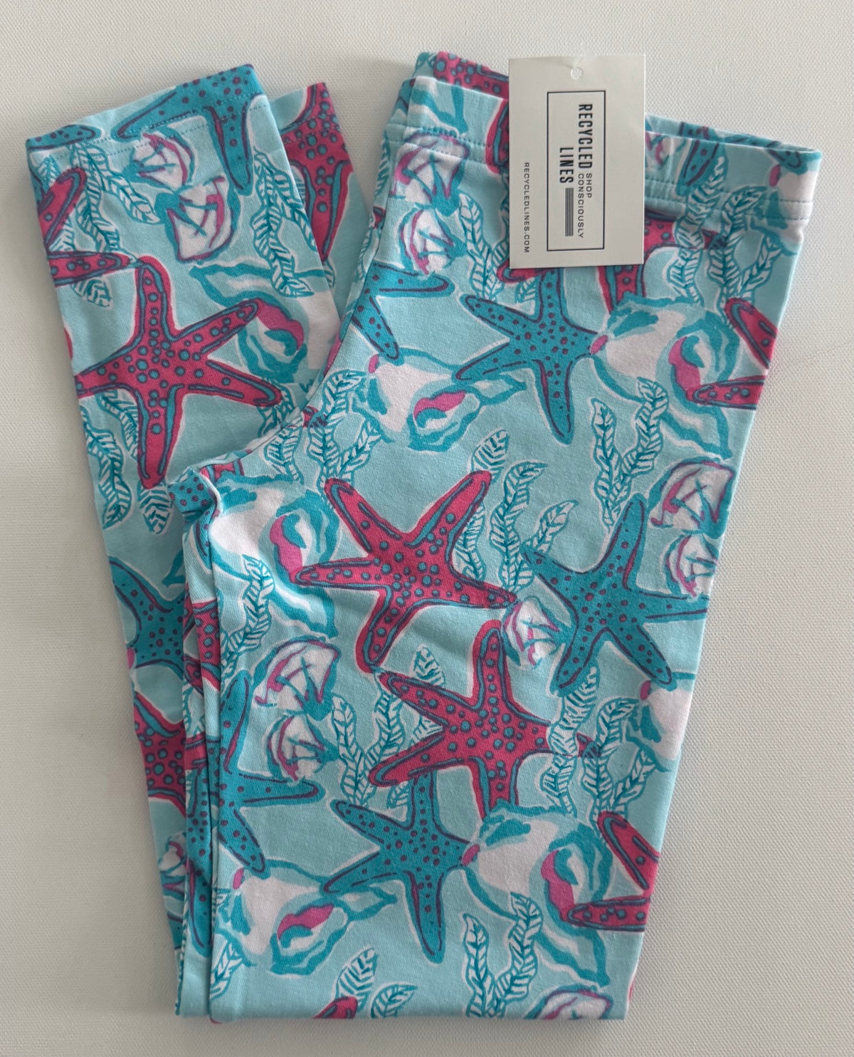 Vineyard Vines blue and pink starfish print leggings girls size L 14