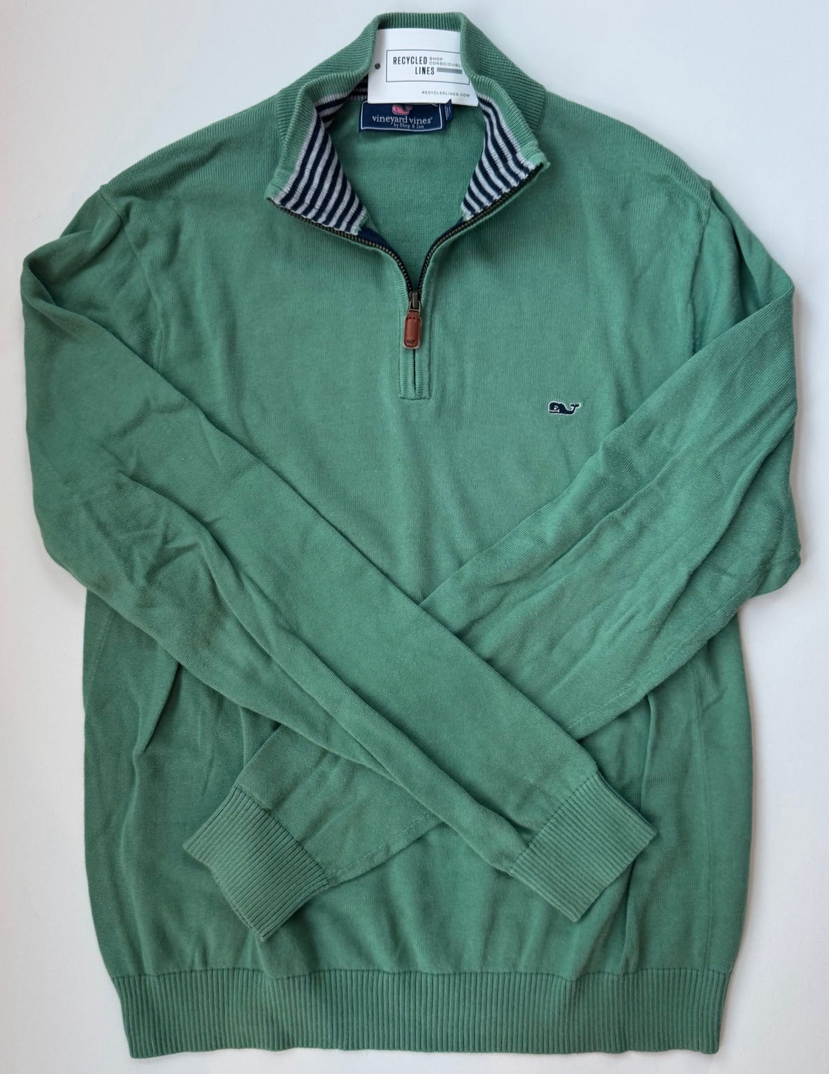 Vineyard Vines green quarter-zip pullover, men's size small, front view