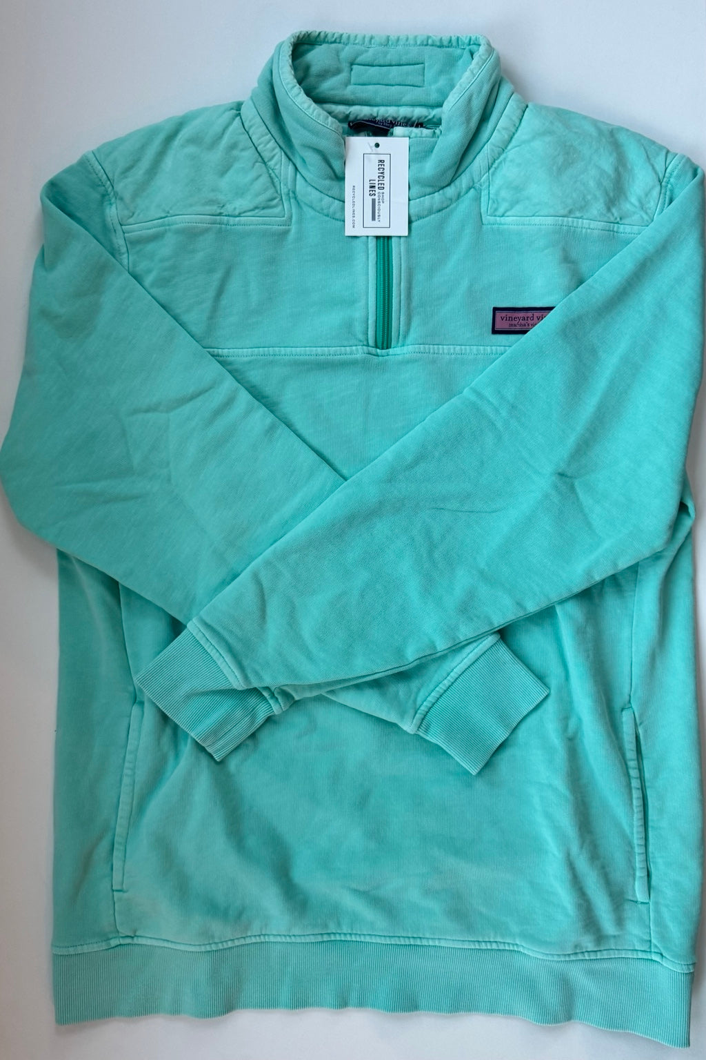 Vineyard Vines mint quarter-zip pullover, men's size L, front view