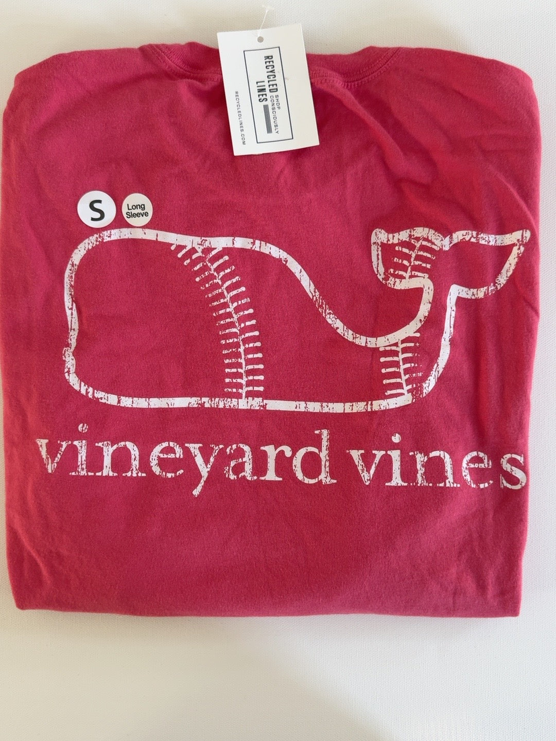 Vineyard Vines red long sleeve baseball whale graphic tee, men's small