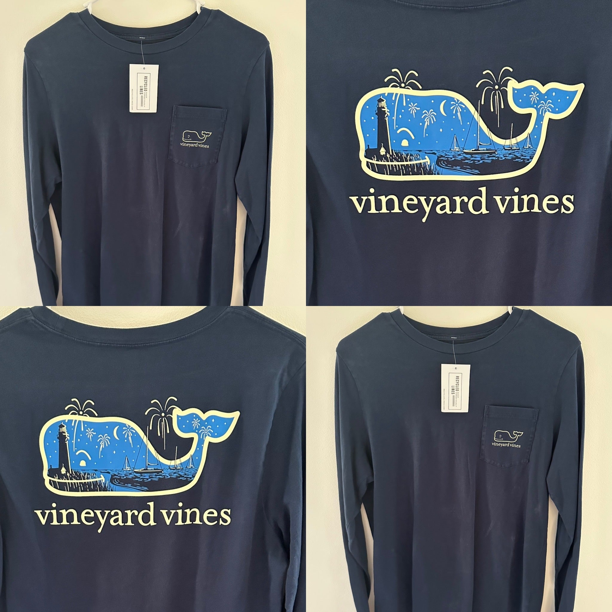 Vineyard Vines Long Sleeve Tee, Navy Boys Size XL (18)