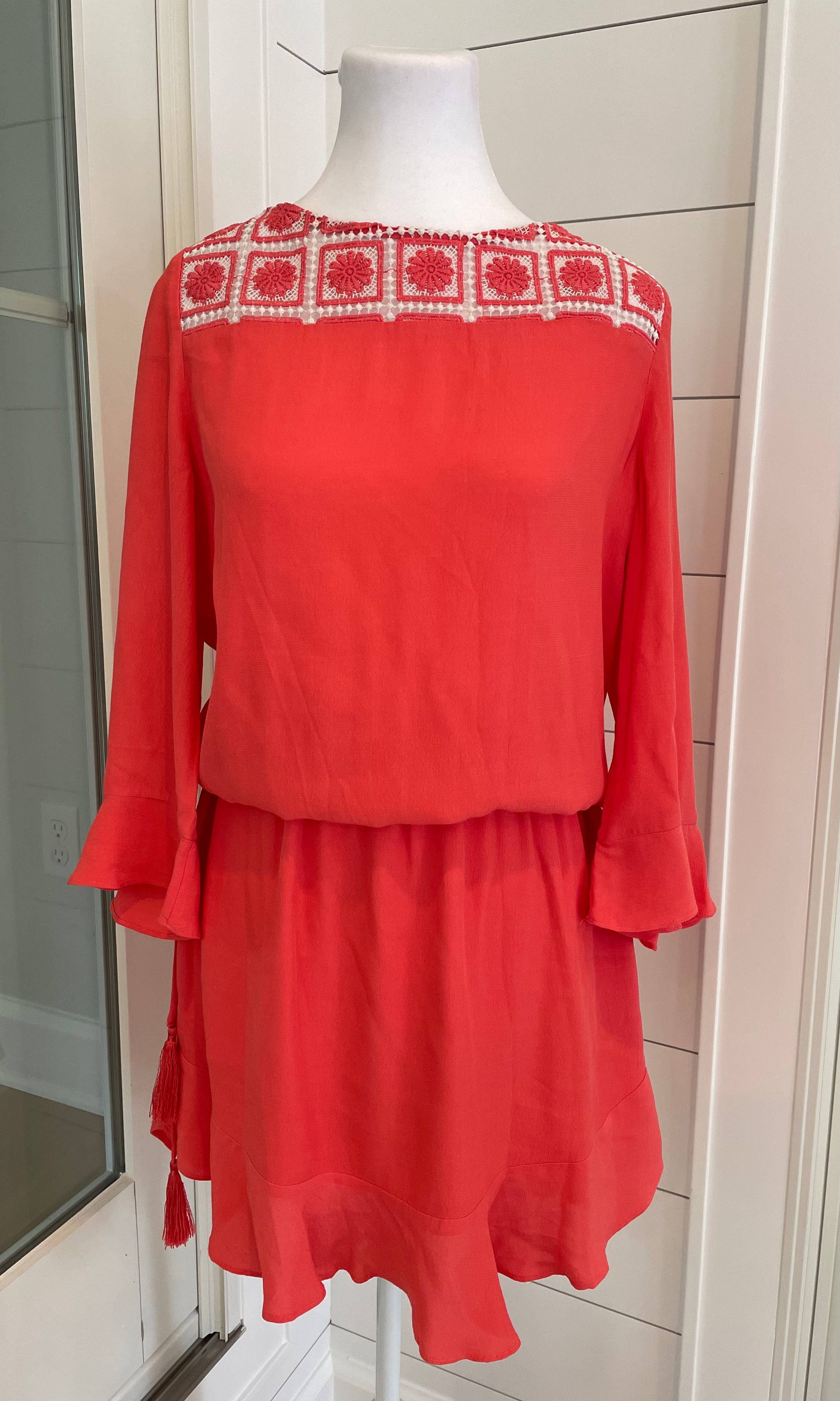 Hale Bob Embroidered Dress, Coral Womens Size S